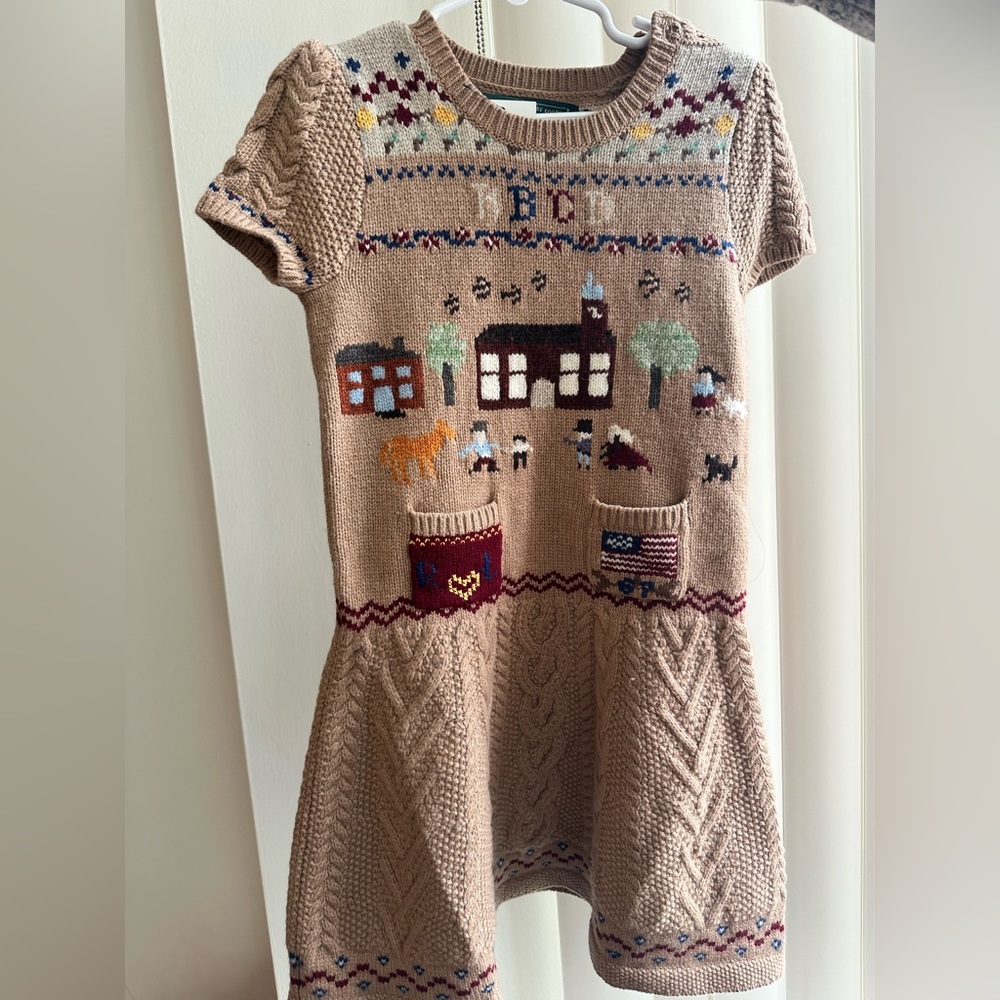Ralph Lauren Polo Girls Intarsia-Knit Wool-Blend Sweater Dress Camel Size 5